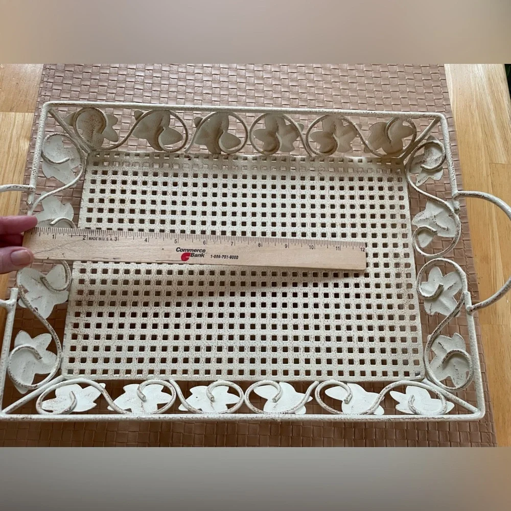 Metal Vanity - layering Tray delicate design, footed, rectangle great catchall